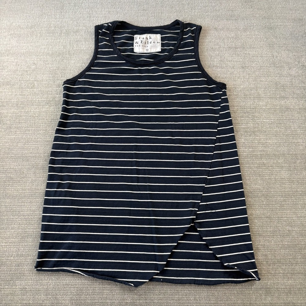 Frank & Eileen‎ Tank Top Women M Blue White Striped Relaxed Asymmetric Classic